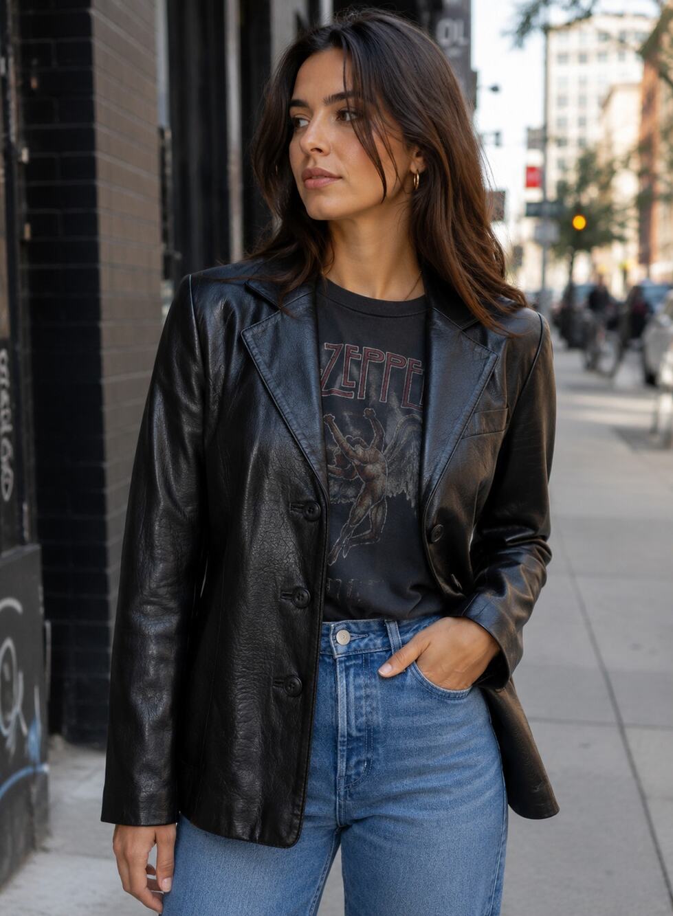 1990s Wilsons Leather Black Blazer Sz Medium Town & Country Classic